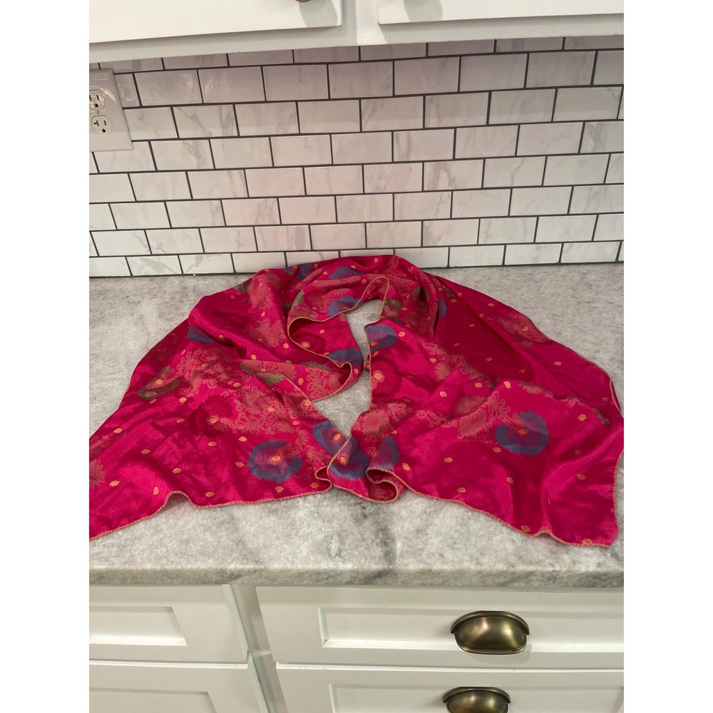 Unbranded Scarf Women OS Pink Jacquard Floral Lightweight Rectangular Wrap